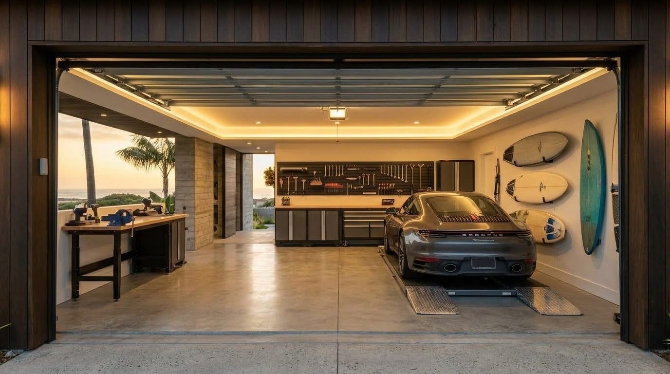 Local Garage Door Allen Interior View of Custom Garage Door Overhead and Workshop
